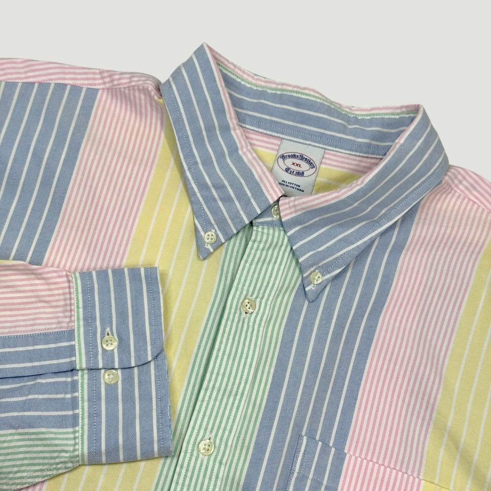 Brooks Brothers The Friday Oxford Shirt Mens XXL Multi Color Pastel Stripe‎ NEW